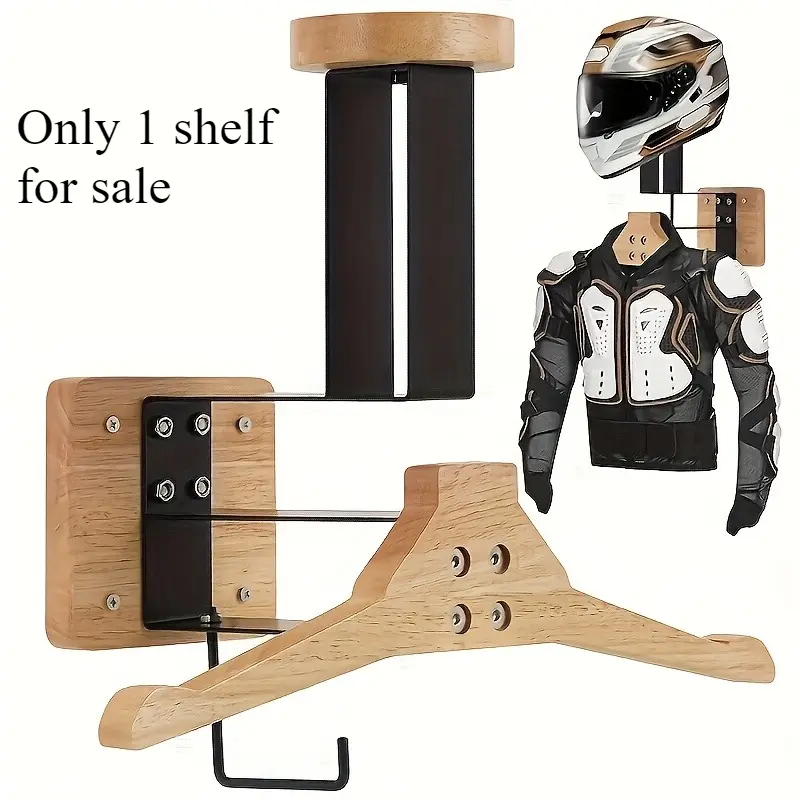 Wall Mounted Motorcycle Helmet Display Rack, Multifunctional Gear Holder with Hooks, Helmet, Jacket, Gloves, and Accessories Storage Organizer