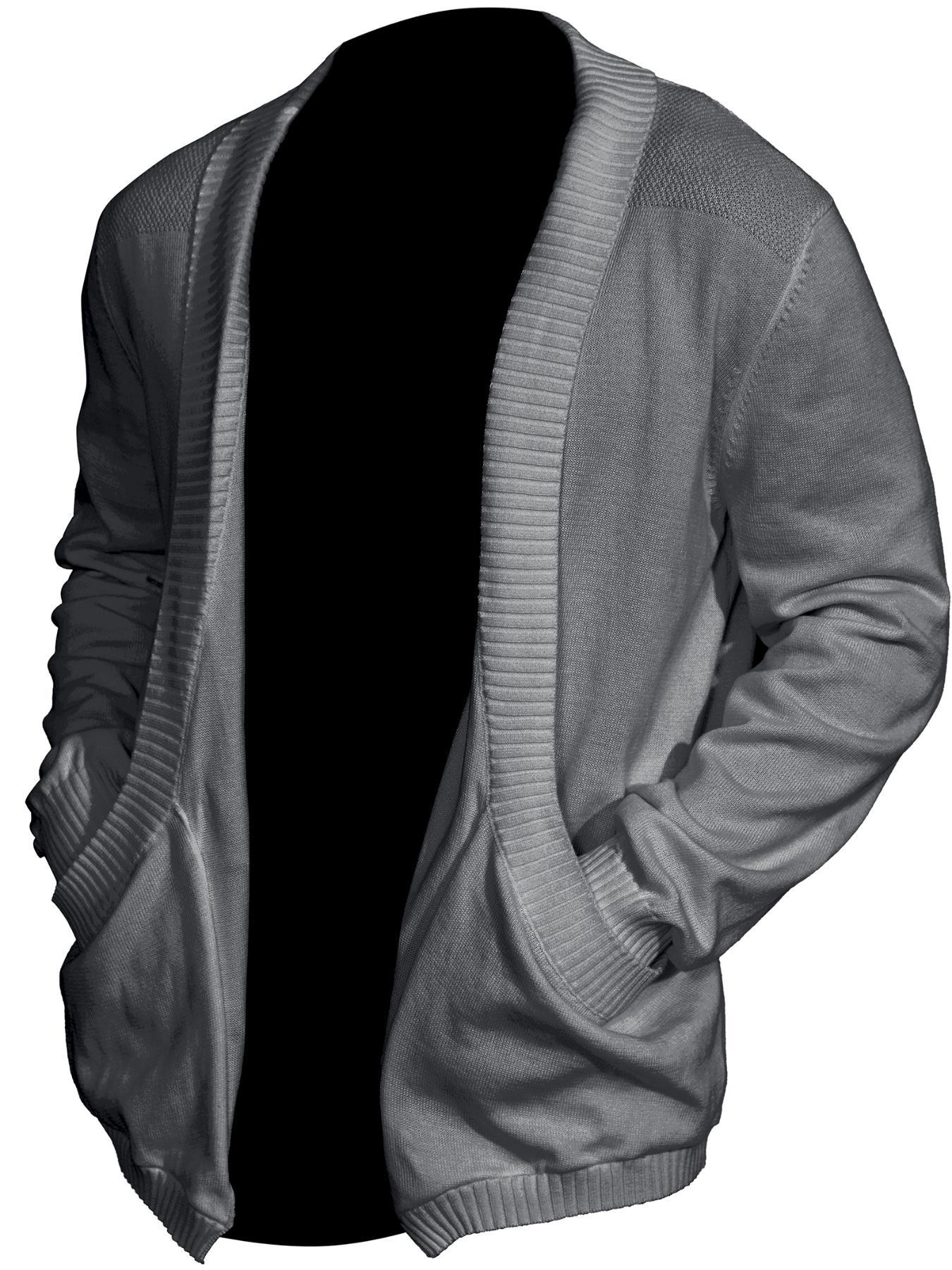 Men's Solid Pocket Shawl Collar Cardigan, Loose Casual Long Sleeve Open Front Knitwear for Spring & Fall, Fashion Men's Knit Clothing for Daily Wear