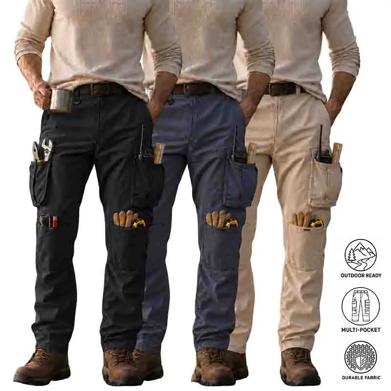 Men’s Heavy-Duty Cargo Work Pants 3-Pack, Multi-Pocket Trousers for Construction, Outdoor Use