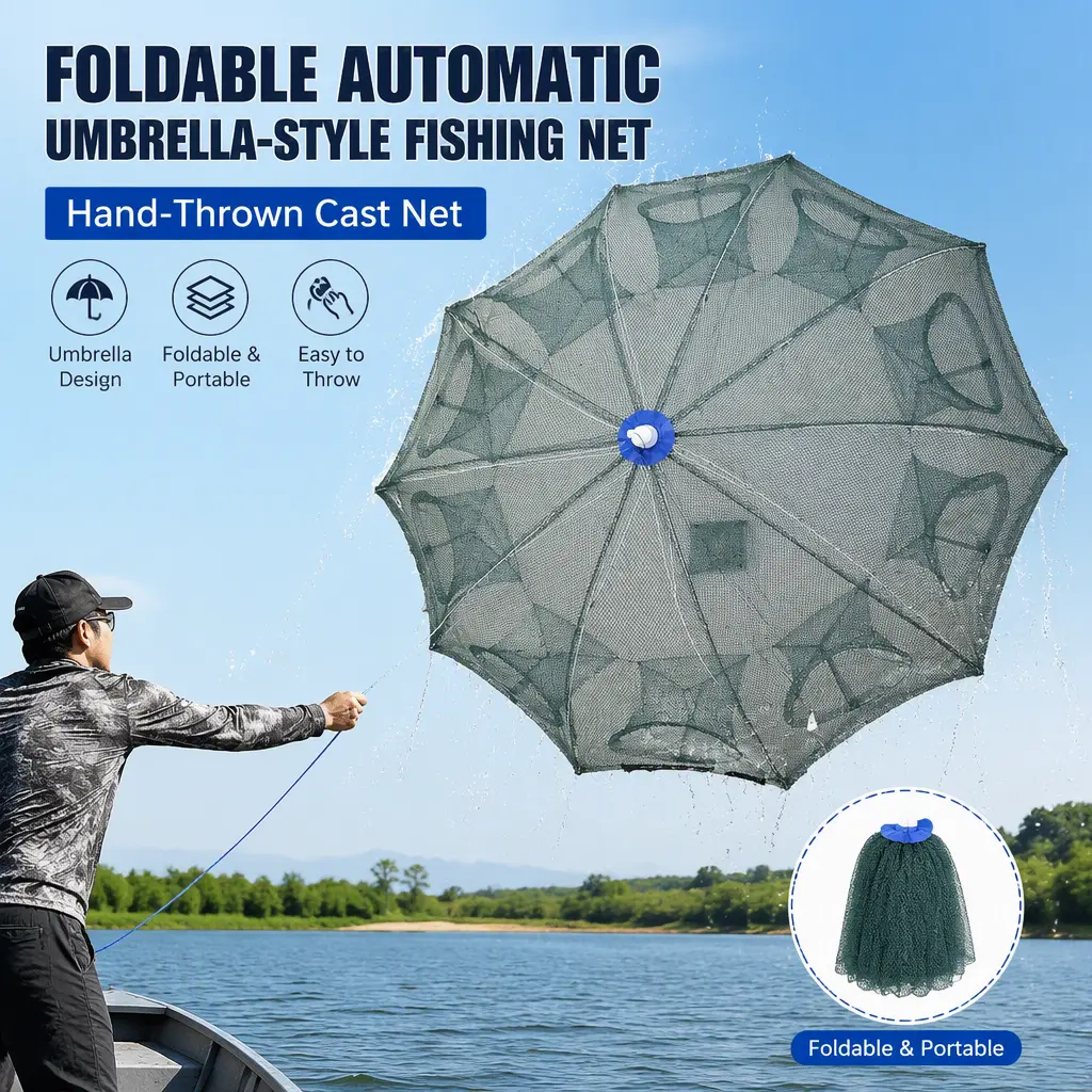 Portable Hand‑Thrown Cast Fishing Net, Automatic Umbrella‑Shape Foldable Fishing Net, Easy‑to‑Use Fishing Gear for Outdoor Angling