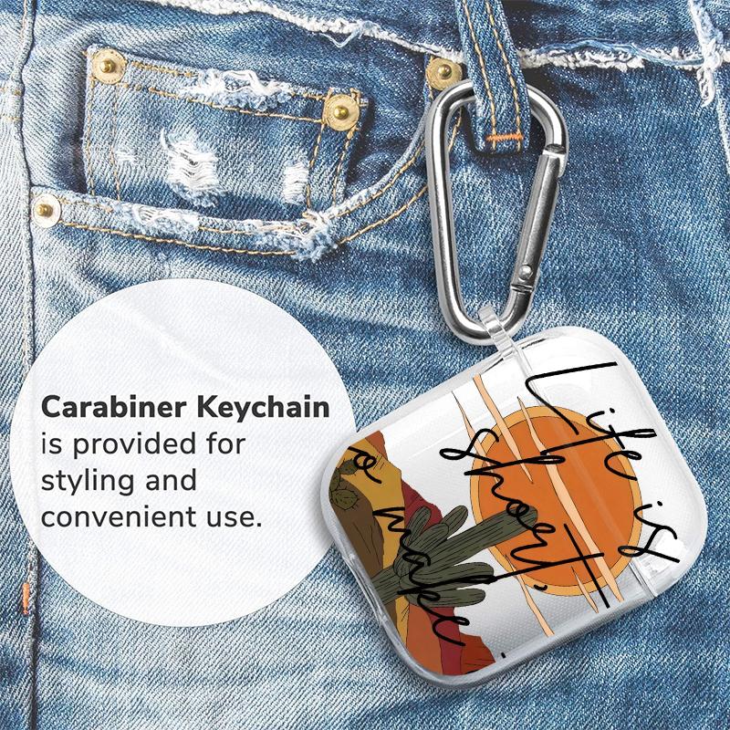 Cactus and Sundown Pattern TPU Soft Protective Case for Apple AirPods 4/3/2/1/Pro/Pro2 Transparent Earphone Cover with Keychain Attachment