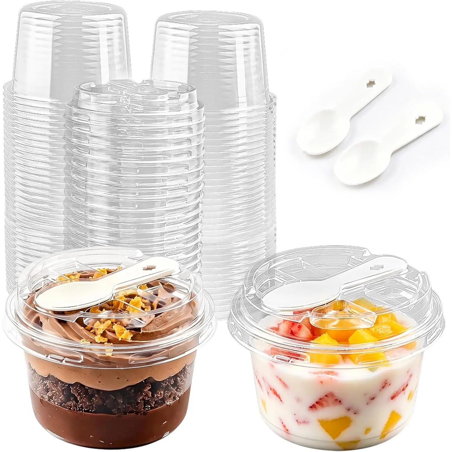 Disposable Plastic Dessert Cups with Lids and Spoons, 5oz, 25-Pack Single-Serve Cups for Yogurt, Pudding, To Go, Desserts