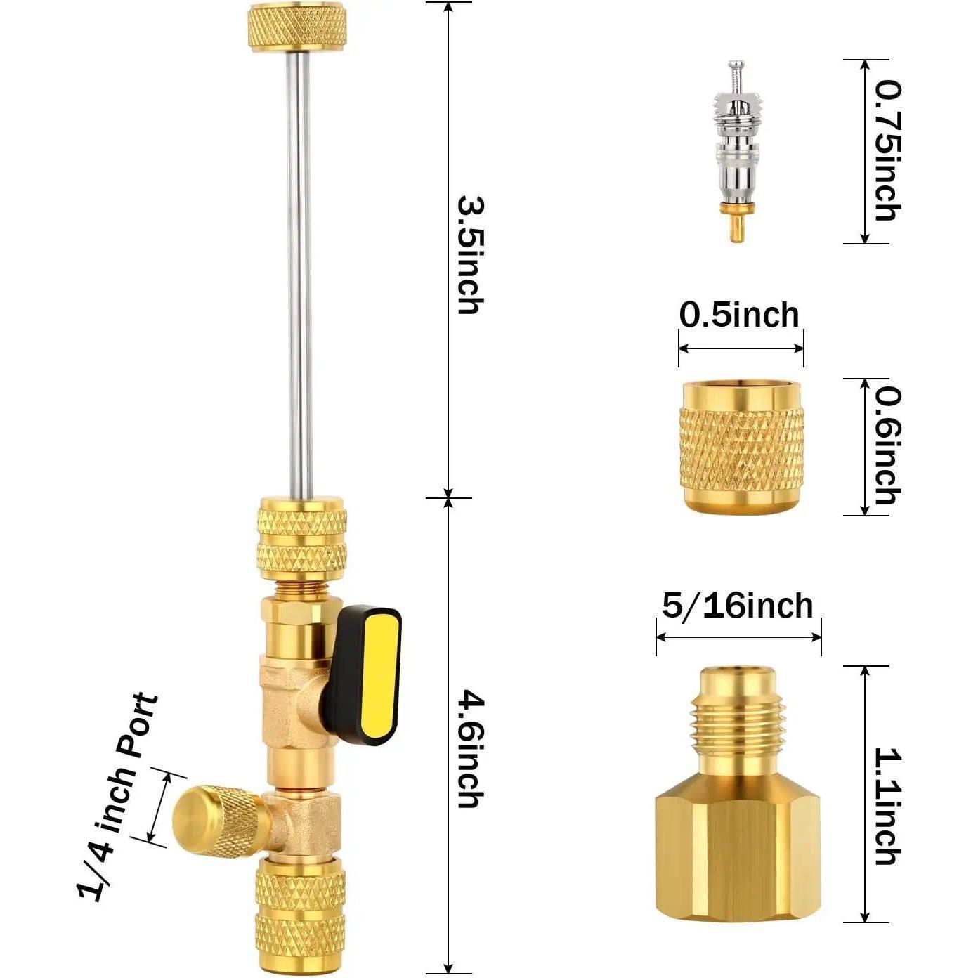 PLUS AC Valve Core Remover Installer Tool with Dual Size SAE 1/4 & 5/16 Port, 20 PCS Valve Cores with Teflon Seal and 10 PCS Brass Nuts, Compatible with R22 R12 R407 R410 R404 R32 R600 A/C,TikTokShopBlackFriday Quick Replacement Disassembly Tools