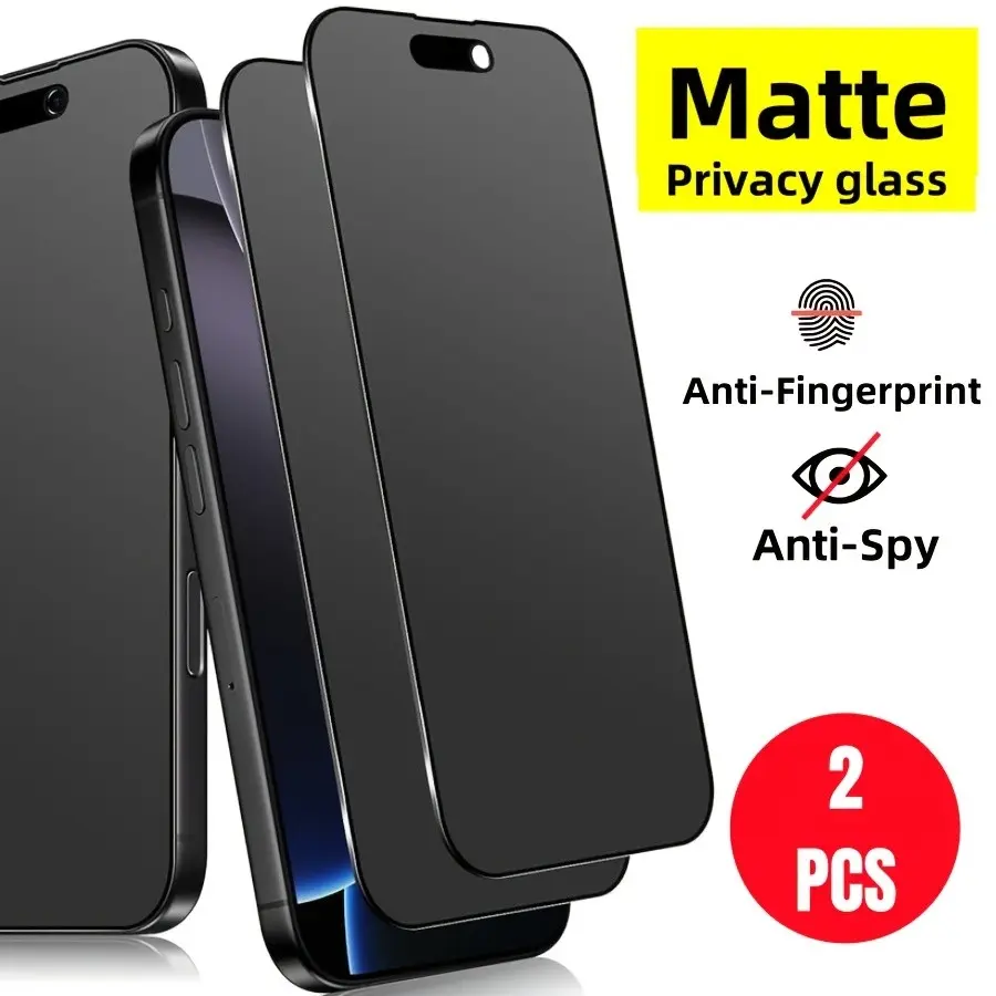 2 Packs Matte Privacy Glass Screen Protectors Compatible with iPhone 17ProMax/17Pro/17Air/15pro/14/13/12/11, 9H Anti-Peeping Matte Tempered Glass, Anti-Fingerprint Matte Anti-Spy Glass, Anti-Scratch, Matte Privacy Glass Screen Protector Frosted