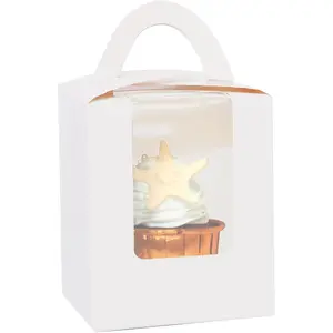 Bakepacker Auto-pop up Individual Cupcake Boxes with Window 25 Count White Single Cupcakes Box 3.7 x 3.7 x 4.3inch Cupcake Carrier