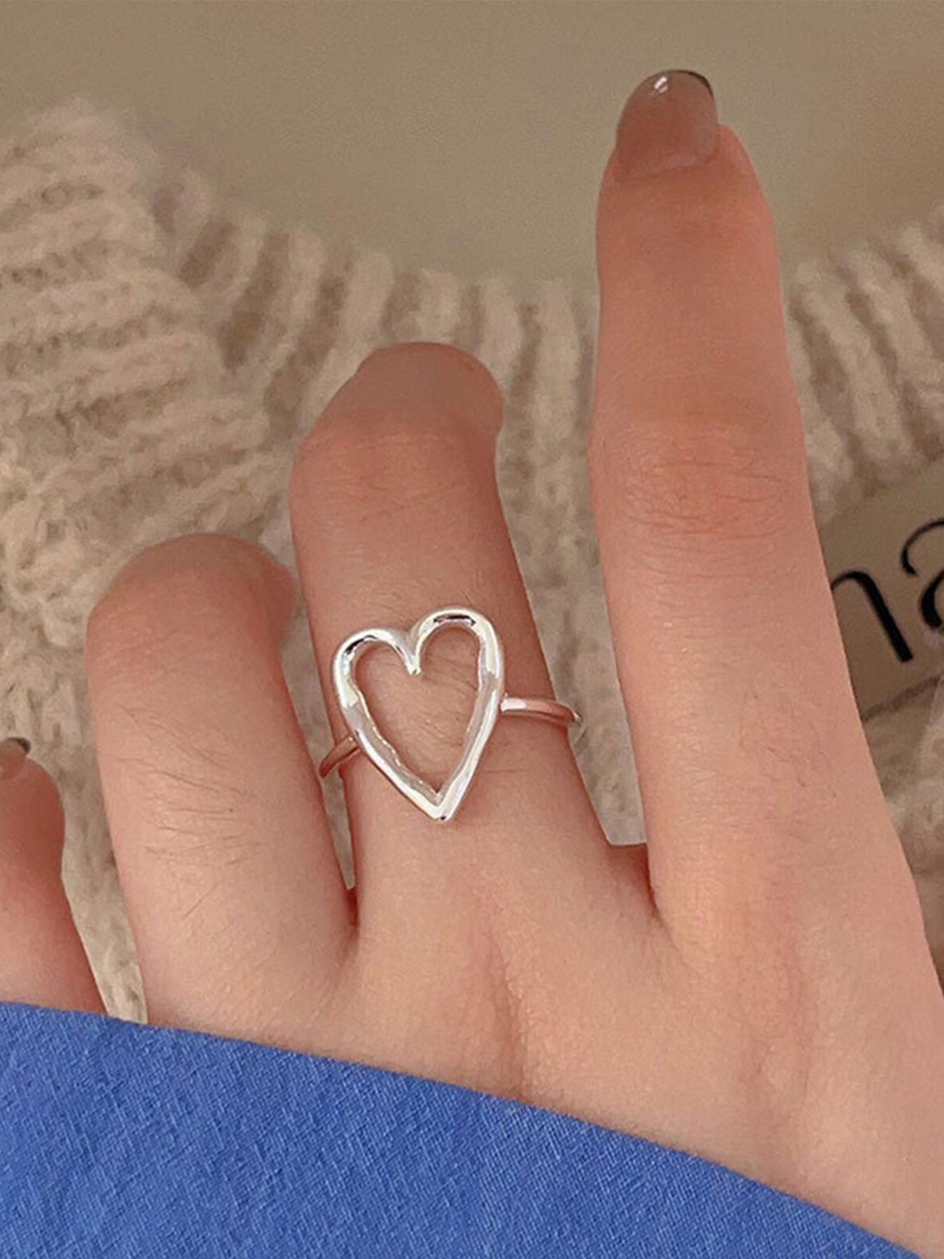 925 Sterling Silver Irregular Heart Design Cuff Ring, Heart Shaped Ring, Adjustable Open Ring for Women, Unique Rings, Statement Rings, Fashion Jewelry Accessories for Party, Daily Decor, Exquisite Jewelry for Birthday Gift, Valentine's Day, Gift