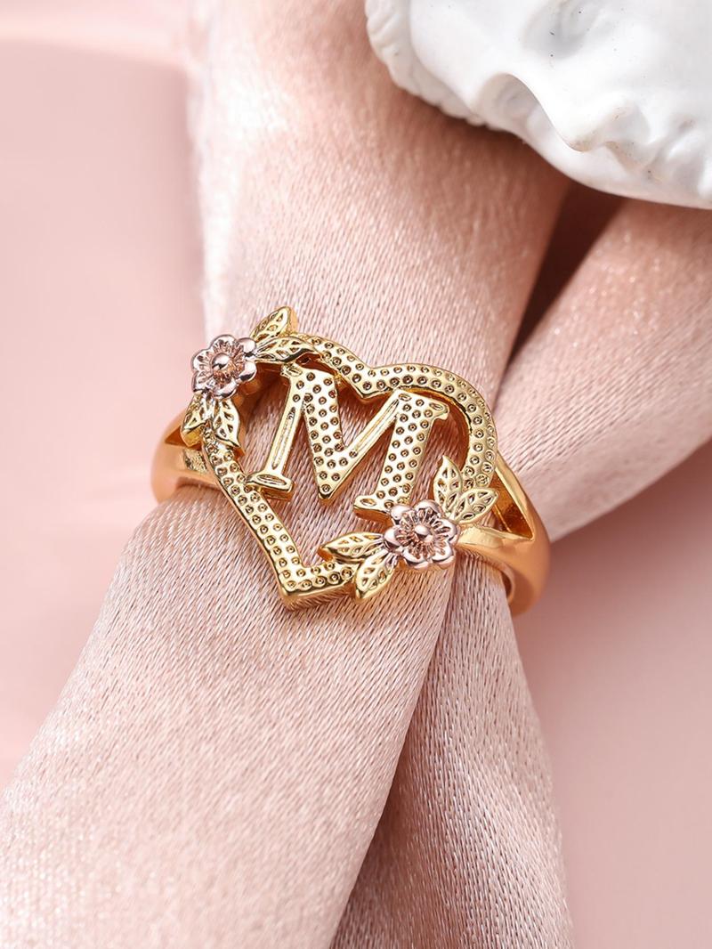2024 Fashion Flower & Heart Design Ring for Girlfriend, Alphabet Design Ring for Women, Unique Rings Jewelry for Girlfriend for Back To School Fall, Valentine's Day, Statement Ring, Jewelry Gifts, Personalized Jewelry, Adjustable Initial Rings