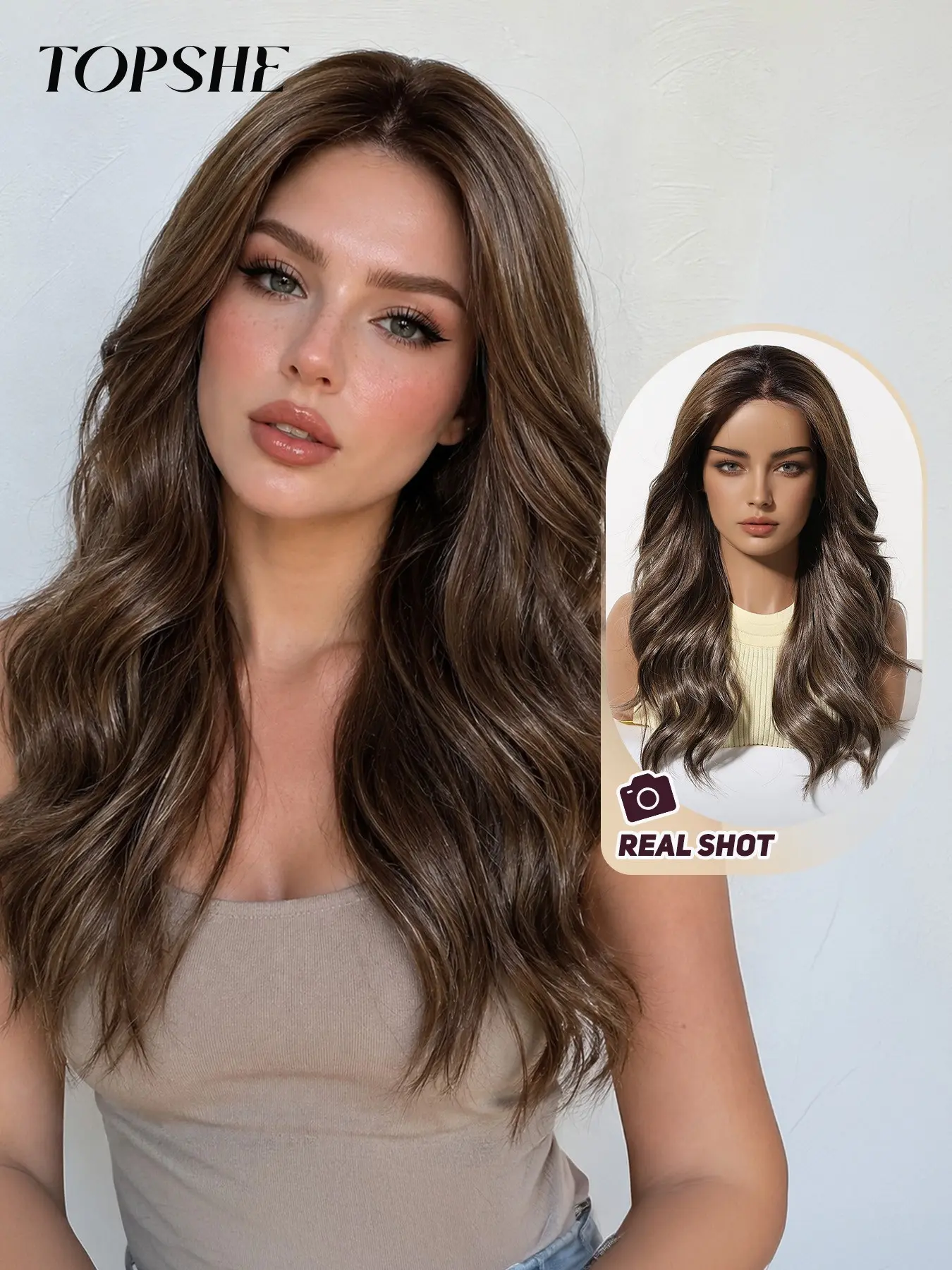 Mono6.5*5 Center Part Long Wig, Root Milk Tea Gold Highlight, High Crown Loose Waves, Business Office, Vacation, Short Video