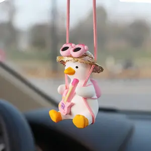 Rear View Mirror Hanging Accessories of Swinging Duck Cool Swinging Duck Car Hanging Ornament Pendant Interior Rearview Mirror Decoration (White-Pink Duck)