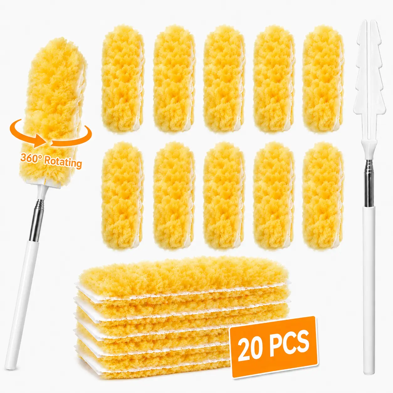20-Pack Disposable Unscented Duster Refill Pack with Handle, Home Cleaning Products for Furniture Dust, Blinds, Ceiling Fans