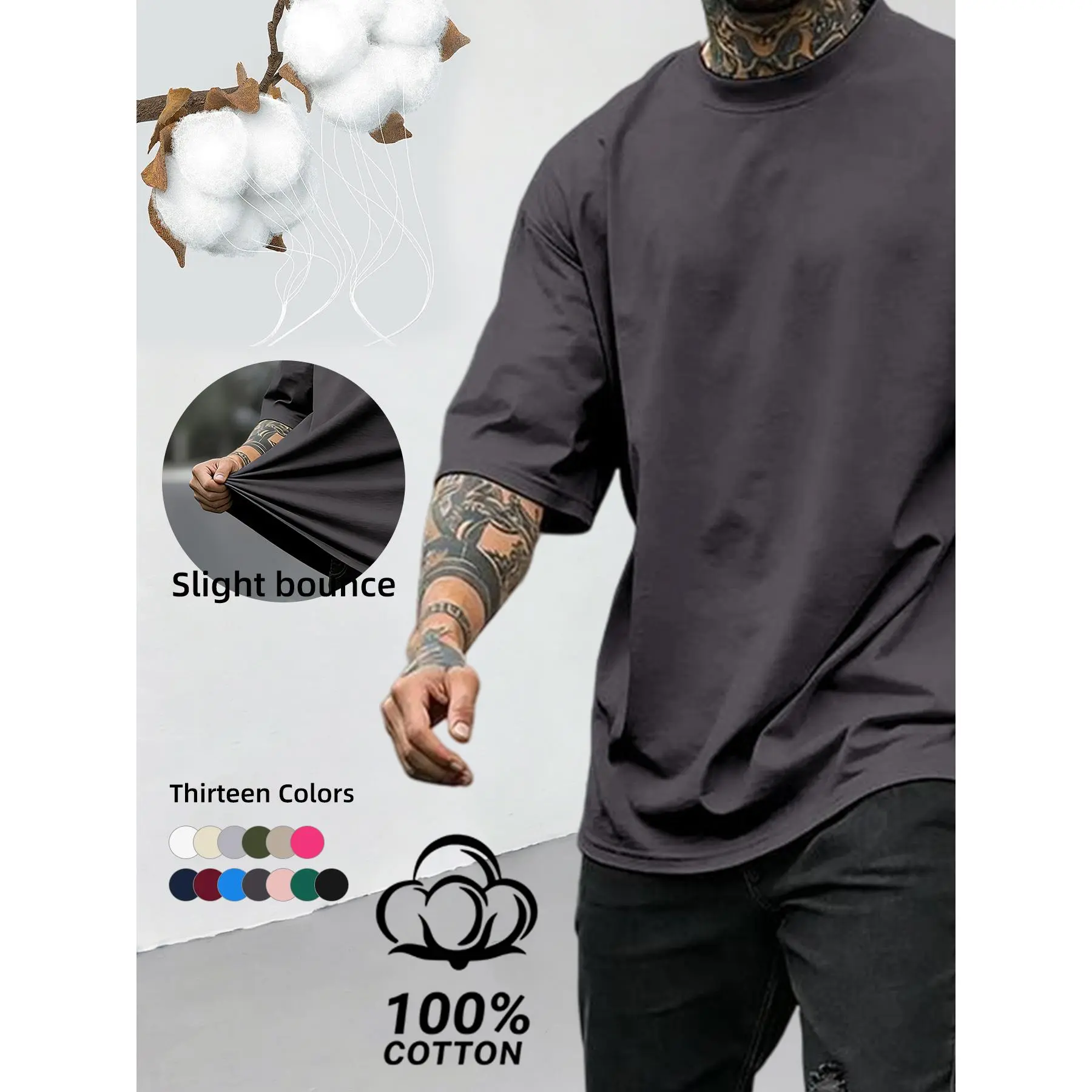 Men’s 100% Cotton Oversized Short Sleeve Crew Neck T-Shirt, Soft Slightly Stretchy Basic Tee with 13 Solid Shades, Versatile Staple for Minimalist Daily Summer Outfits and Casual Mensfashion