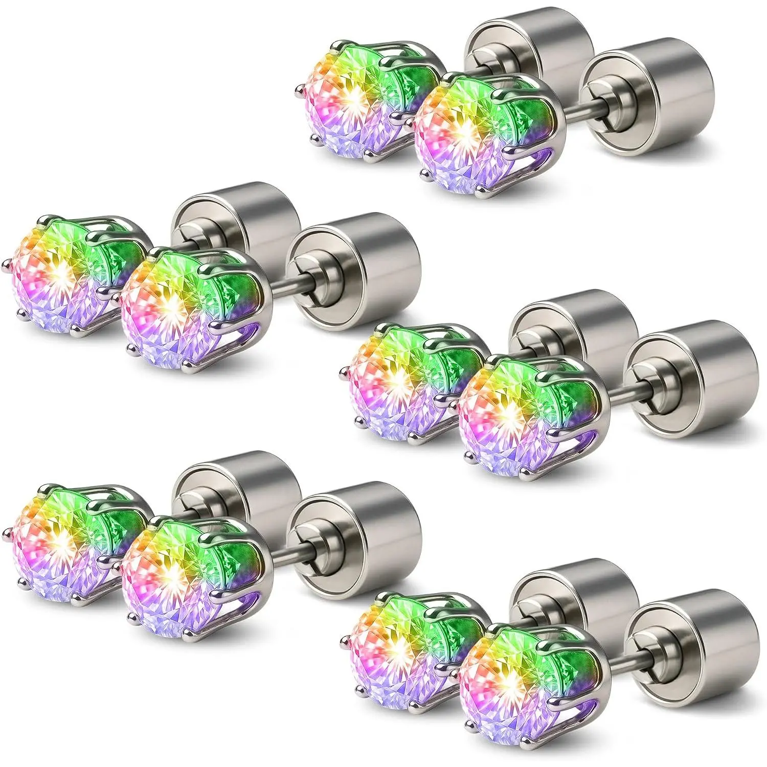 5 Pairs LED Earrings,  Color Changing Light Up Earring  Crown Studs, Wedding  Dance Party Flashing Blinking Colorful Glowing Halloween Christmas Decoration Present for Men Women
