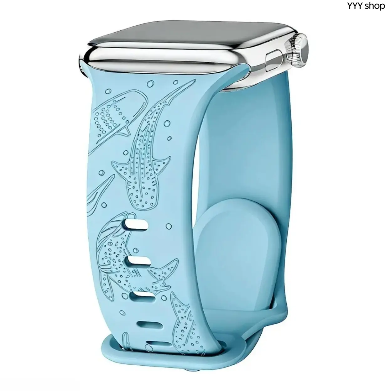 Women's Ocean Themed Whale Laser Engraved Breathable Light Blue Silicone Band, Breathable Sport Replacement Strap, Universal Smartwatch Accessory Compatible With All Apple Watch Series(Strap Only, Watch Not Included)