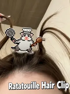 Creative Pixel Chef Mouse Hair Clip, Fun Cartoon Side Clip, Retro Pixel Design, Non-Slip Duck Bill Clip, Perfect for Anime Fans