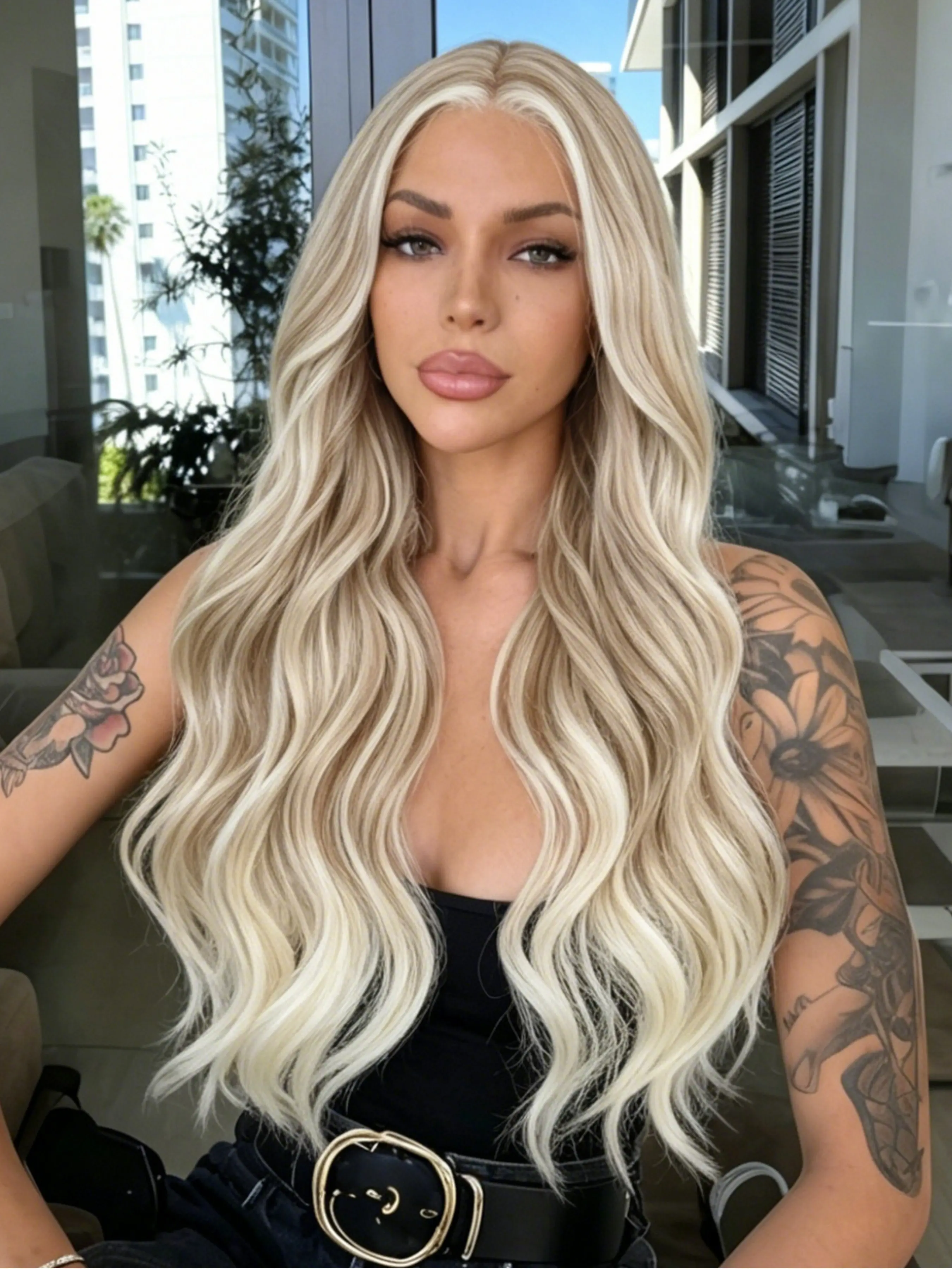 Beige Ombre Wig 13x4 Lace Front Wig Light Mocha Brown Ombre Water Wave Wig Body Wavy Wigs Mushroom Brown Ombre Wavy Wig Free Parting Lace Frontal Wig Heat Resistant Synthetic Wig for Women Party Dating Festival Everyday Wear Hair Wig 28 Inch