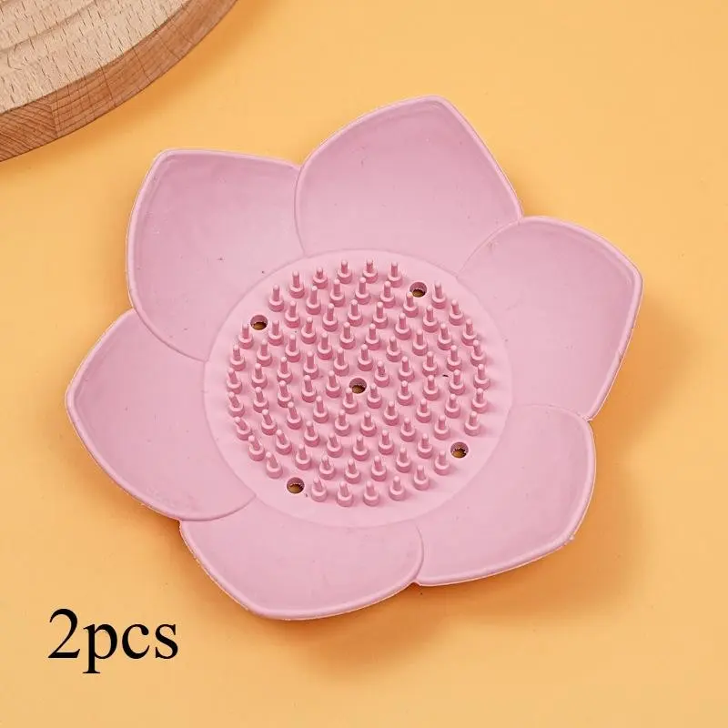 2pcs Lotus Flower Silicone Soap Dish With Drainage, Non-Slip Drainage Bathroom Accessory for Shower, Home & Kitchen Use - Universal Soap Holder Tray Halloween, Christmas Decorations