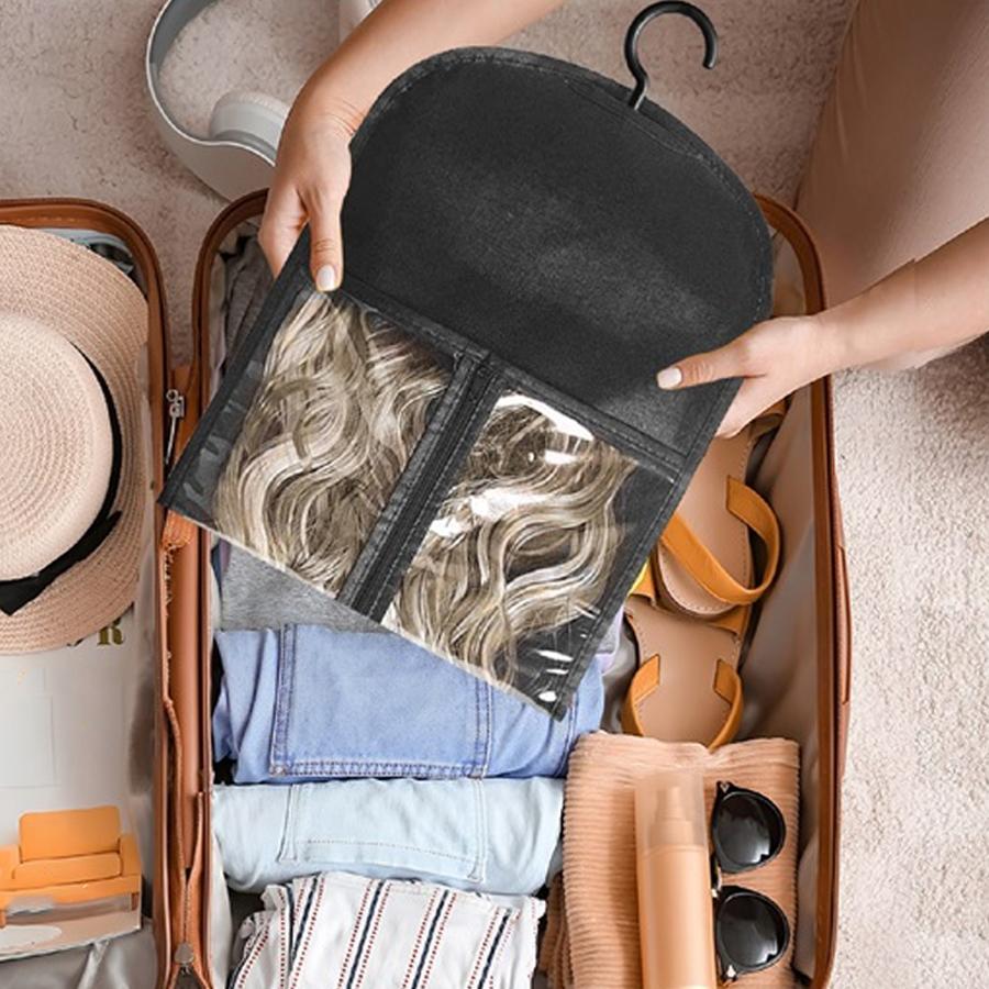 Wig Storage Bag, Zipper Transparent Dustproof Design Wig Storage Bag, Zipper Closure, Hair Extension Hanger, Wig Tool, Durable Cover, Black Wigs Accessories for Salon & Home Use, Household Items, Reusable Plastic Cover
