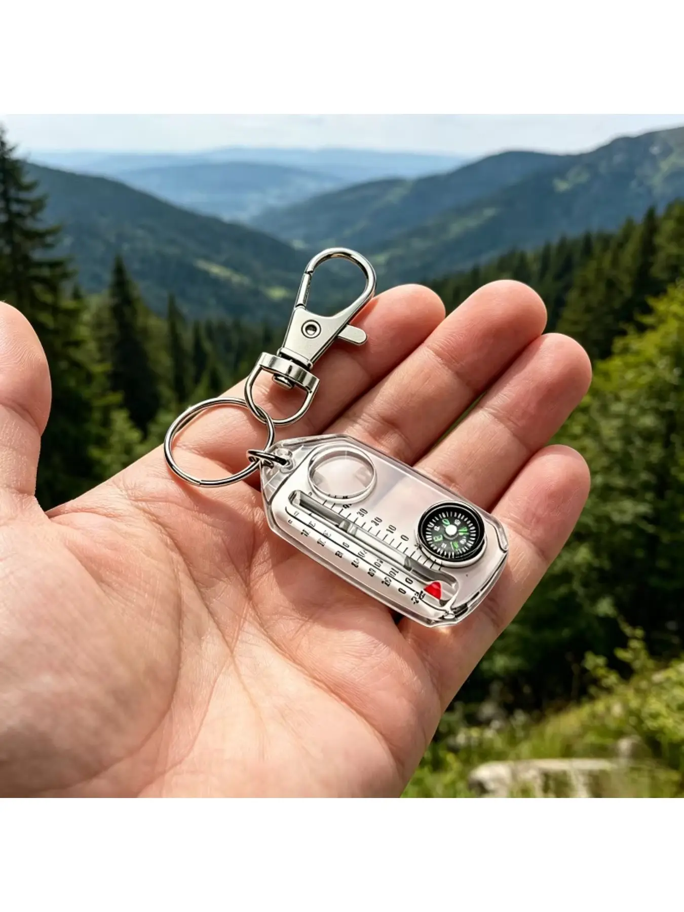 1 Pack Multifunctional Portable Outdoor Keychain Thermometer Compass Magnifier Dual Scale No Battery for Camping Hiking Climbing Camping Accessories Hiking Gear