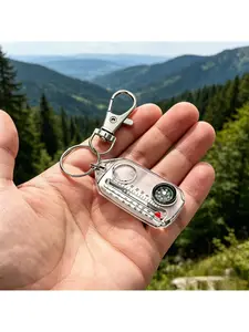 1 Pack Multifunctional Portable Outdoor Keychain Thermometer Compass Magnifier Dual Scale No Battery for Camping Hiking Climbing