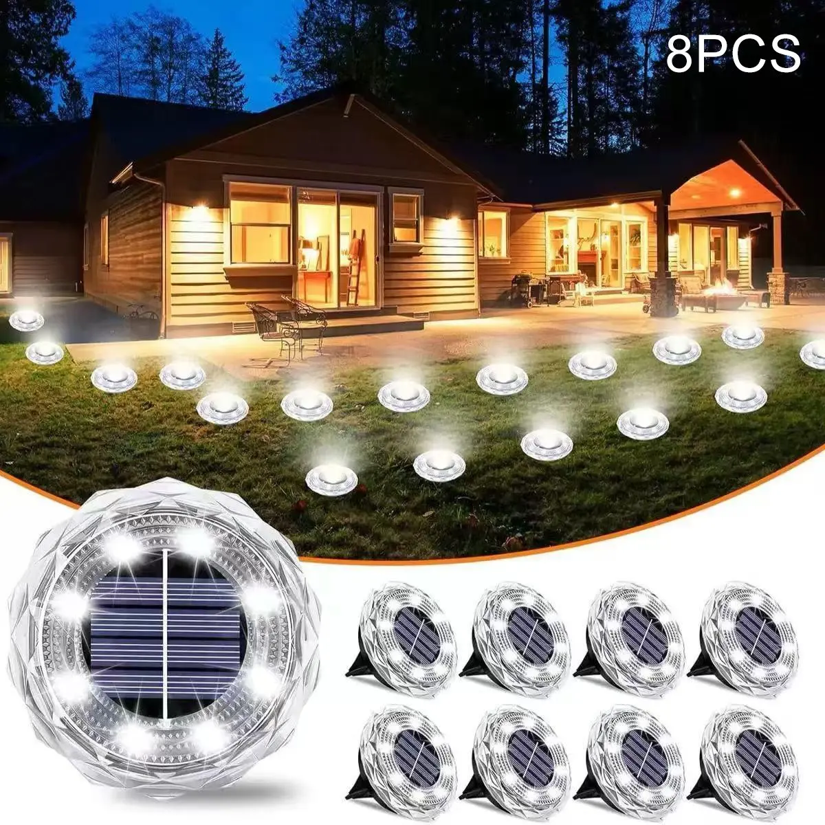 8pcs Solar Ground Lights, Waterproof Outdoor Landscape Lighting, Garden Lanterns for Paths, Yards, Patios, Lawns, Decks, Pools, Walkways