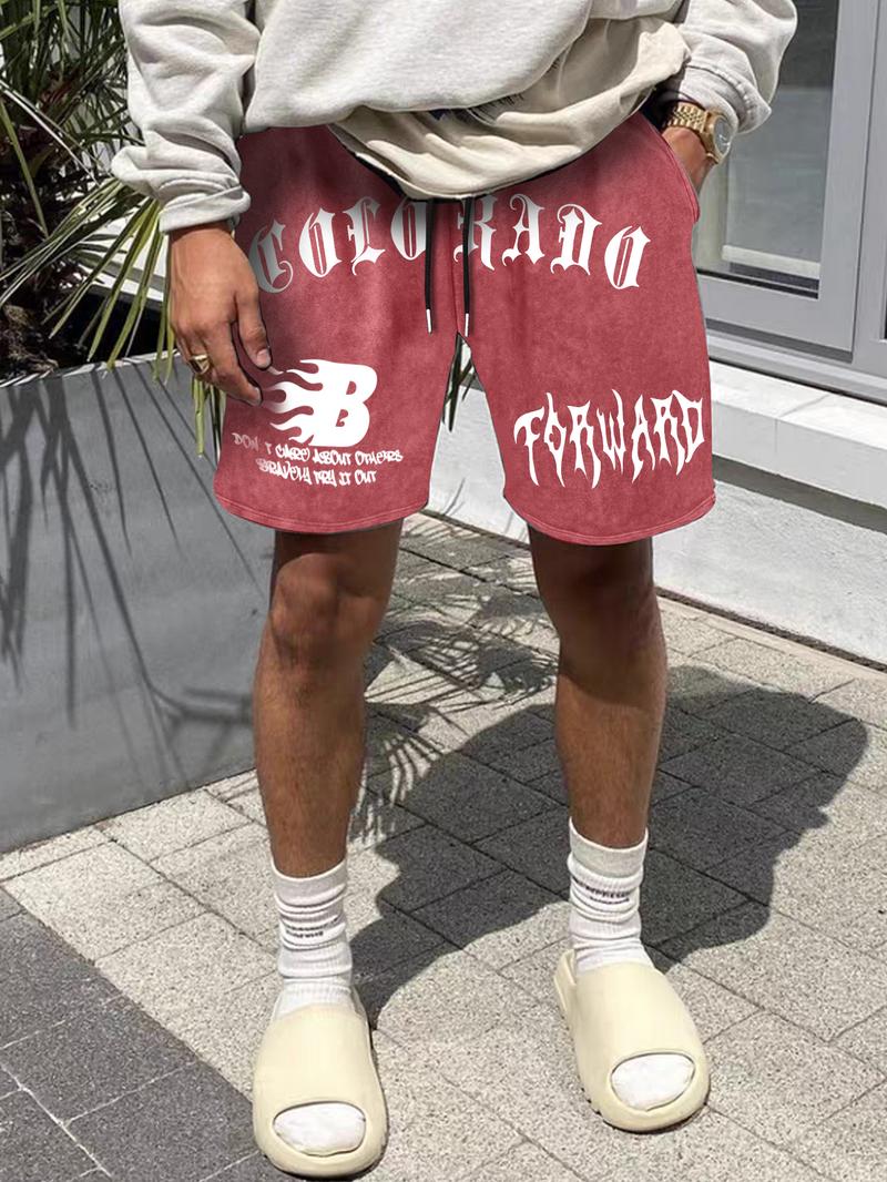 Unisex's Letter Print Drawstring Shorts, Street Fashion Casual Shorts for Daily Wear, Men's Bottoms for Summer, Athleisure Casual Stretch Shorts, Casual Relaxed Shorts