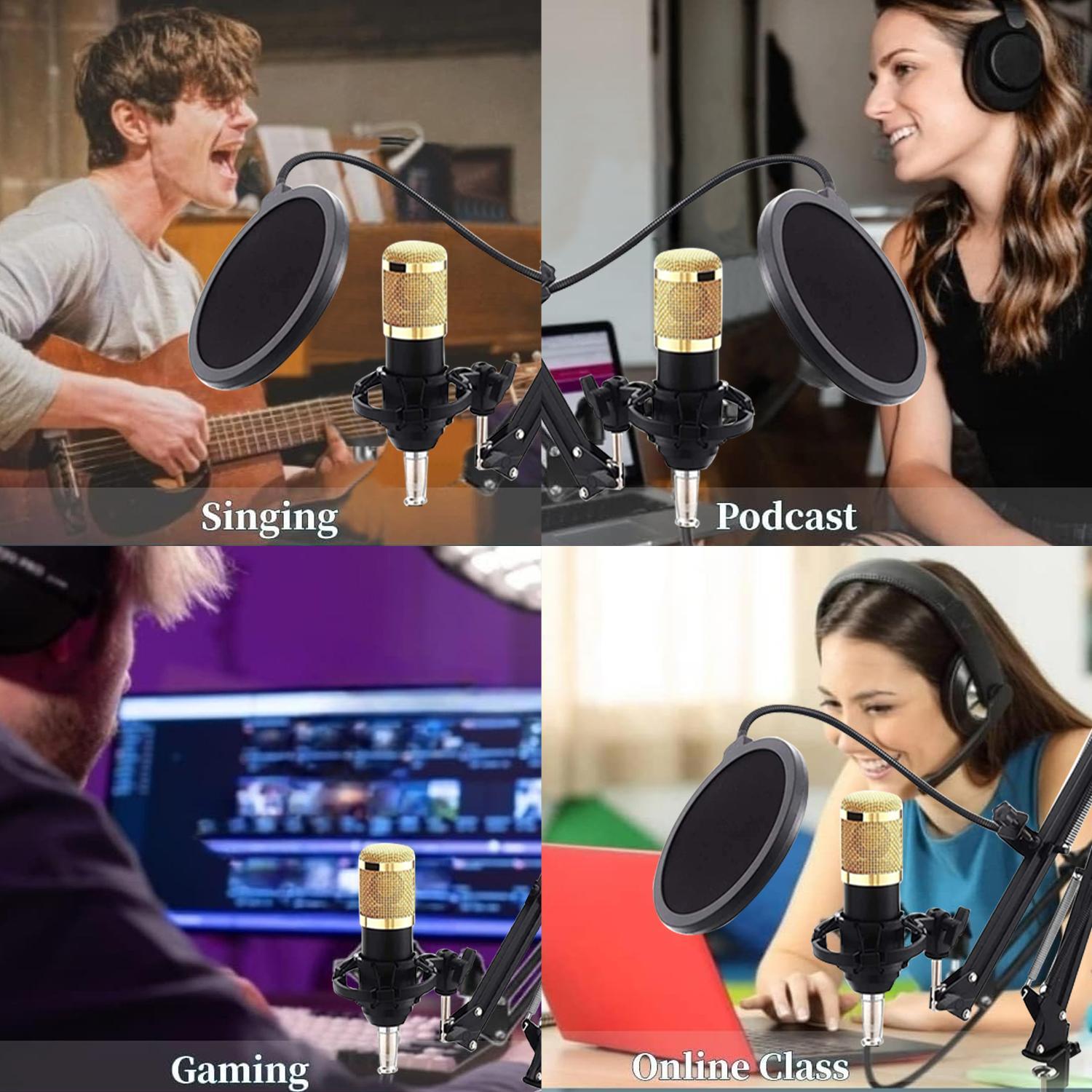 Audio Interface with Mixer & Vocal Effects, Condenser Microphone Kit, Live Sound Card, Adjustable Mic Stand for Studio Recording, Streaming Broadcast