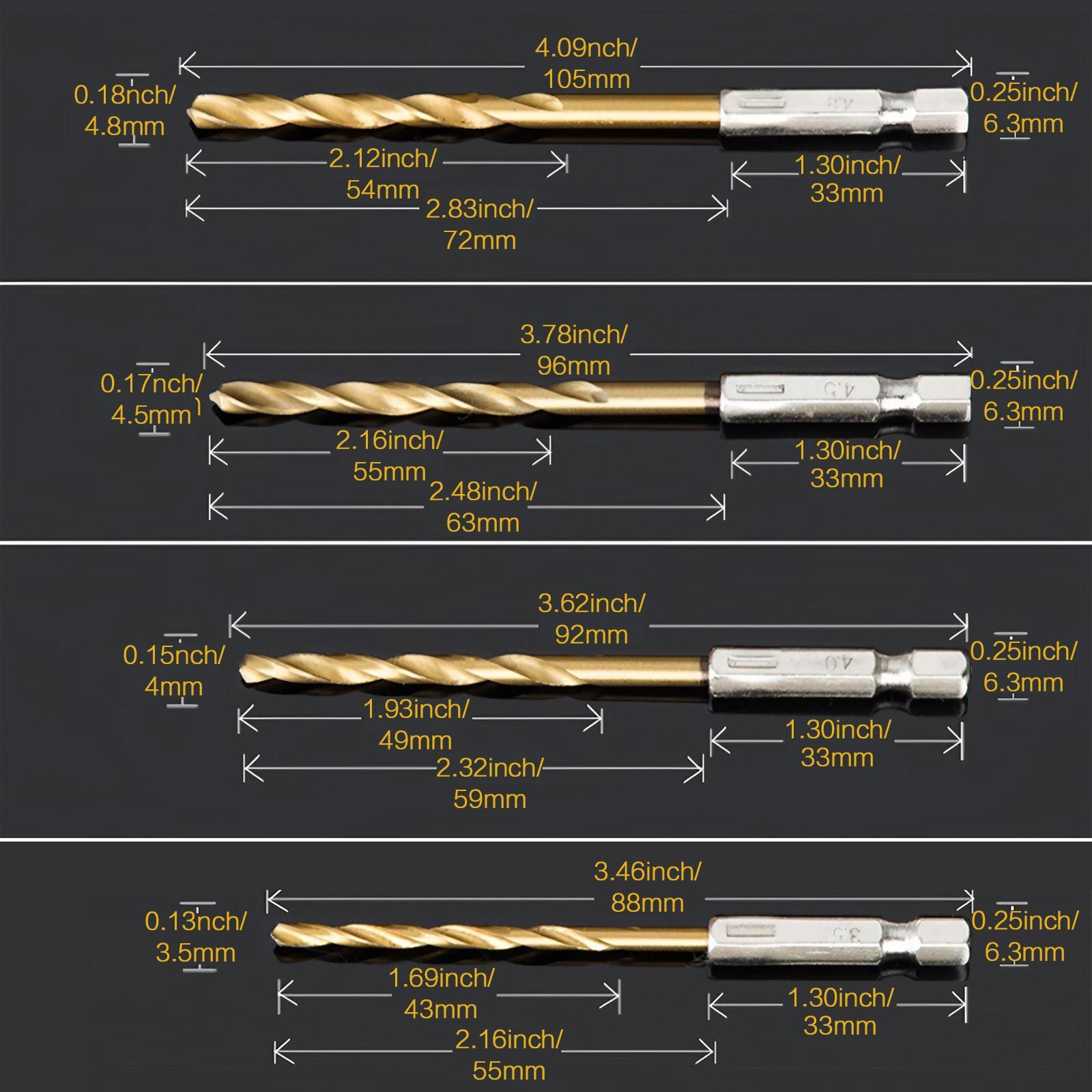 Titanium Coated Twist Drill Bit Set, Hex Shank High Speed Steel Drill Bits 1.5mm-6.5mm Spiral Saw Drill Bit, Quick Change Woodworking Drilling Tool, Gift
