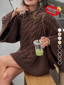 women's casual loose-fit sweater, round neck long sleeve knitted top, fall & winter fashion, daily wear, plain color womenswear