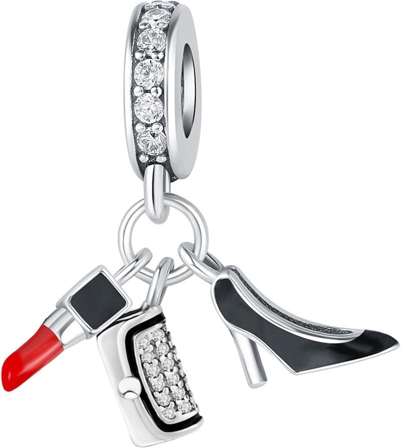 10 Pack Silver Bead Charms for Pandora Bracelets and Necklaces Charm for Woman Cubic Zirconias Dangle Pendant Jewelry Beads Set Style1