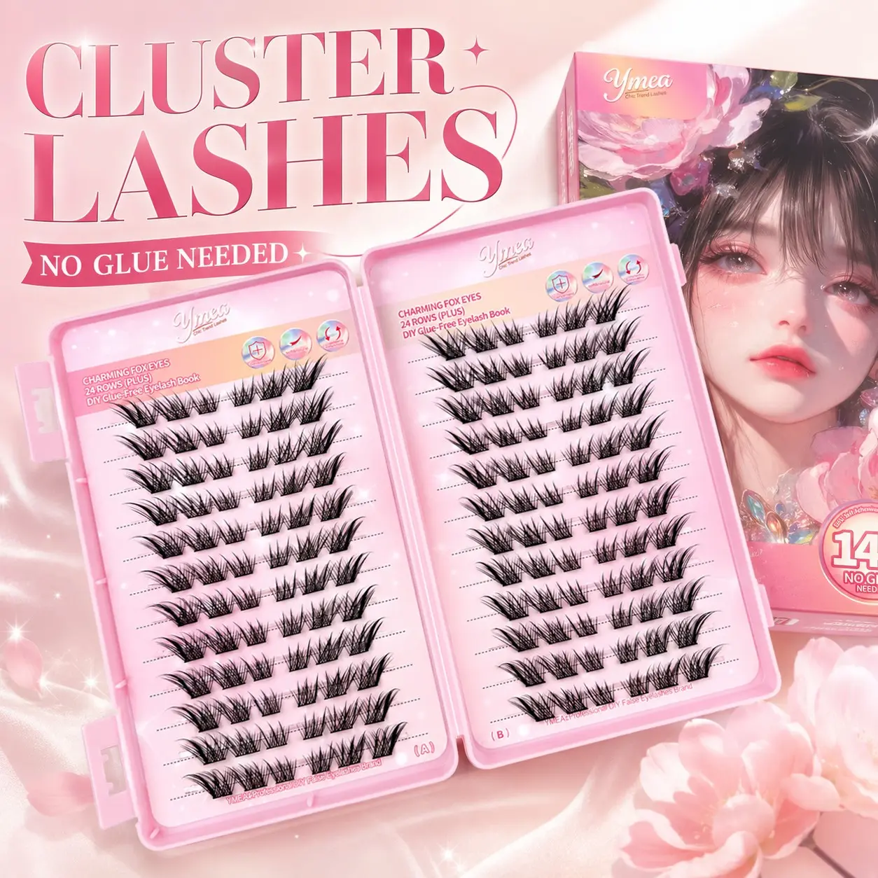 Self Adhesive False Eyelashes, No Glue Stick On Lashes, Pre-Glued Instant Lash Extensions, Reusable Cluster Eyelashes, Natural Volume Doll Eye Lashes, Quick Apply & Easy Remove, Waterproof Long Lasting, Salon Effect Eye Makeup, Gift Box Packaging