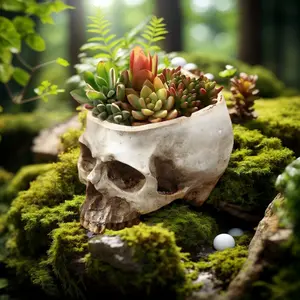 Gothic Skull Planter, Resin Material, Halloween Theme, Suitable for Succulents, Small Plants, Cacti, Garden Decor, Party Decoration