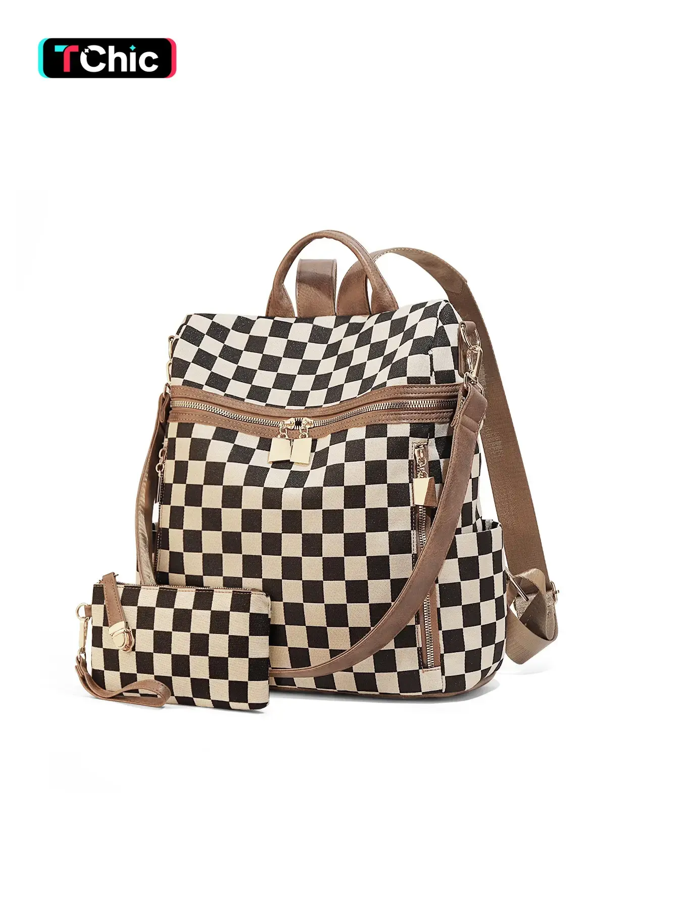 Checkered Backpack Purse for Women Plaid Pattern Backpack Purses PU Leather Backpack Bags Multi-Purpose Anti-Theft Shoulder Bag, Suitable as a Gift for Mothers for Daily Handbags for Travel Work Casual Printed Backpack Backpacks Women