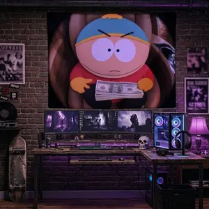 Eric Cartman Holding Money Cash Tapestry Rich Cartoon Character Stacking Dollar Bills Wall Hanging Funny Meme Bedroom Gaming Room Decor Dorm Banner
