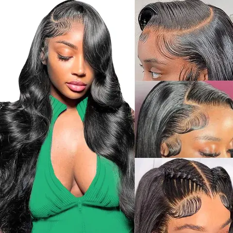 Yilike Body Wave 13x6 HD Transparent Lace Front Natural Black Color Wig Pre Plucked Human Hair Wigs for Women 180% Density Lace Frontal Wigs Human Hair wigs Glueless Wigs Human Hair Pre Plucked Black wig