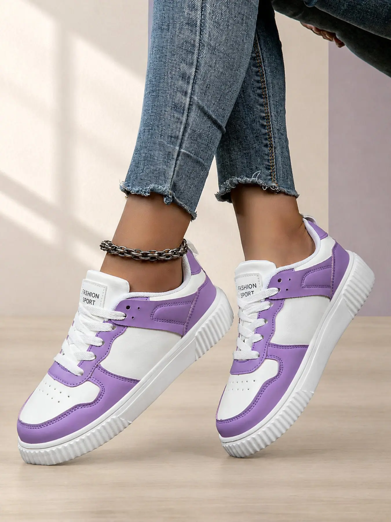 Thick Sole Sneakers, Smooth Waterproof Leather, Hidden Height Increase, Macaron Color Low Top Casual Shoes for Women