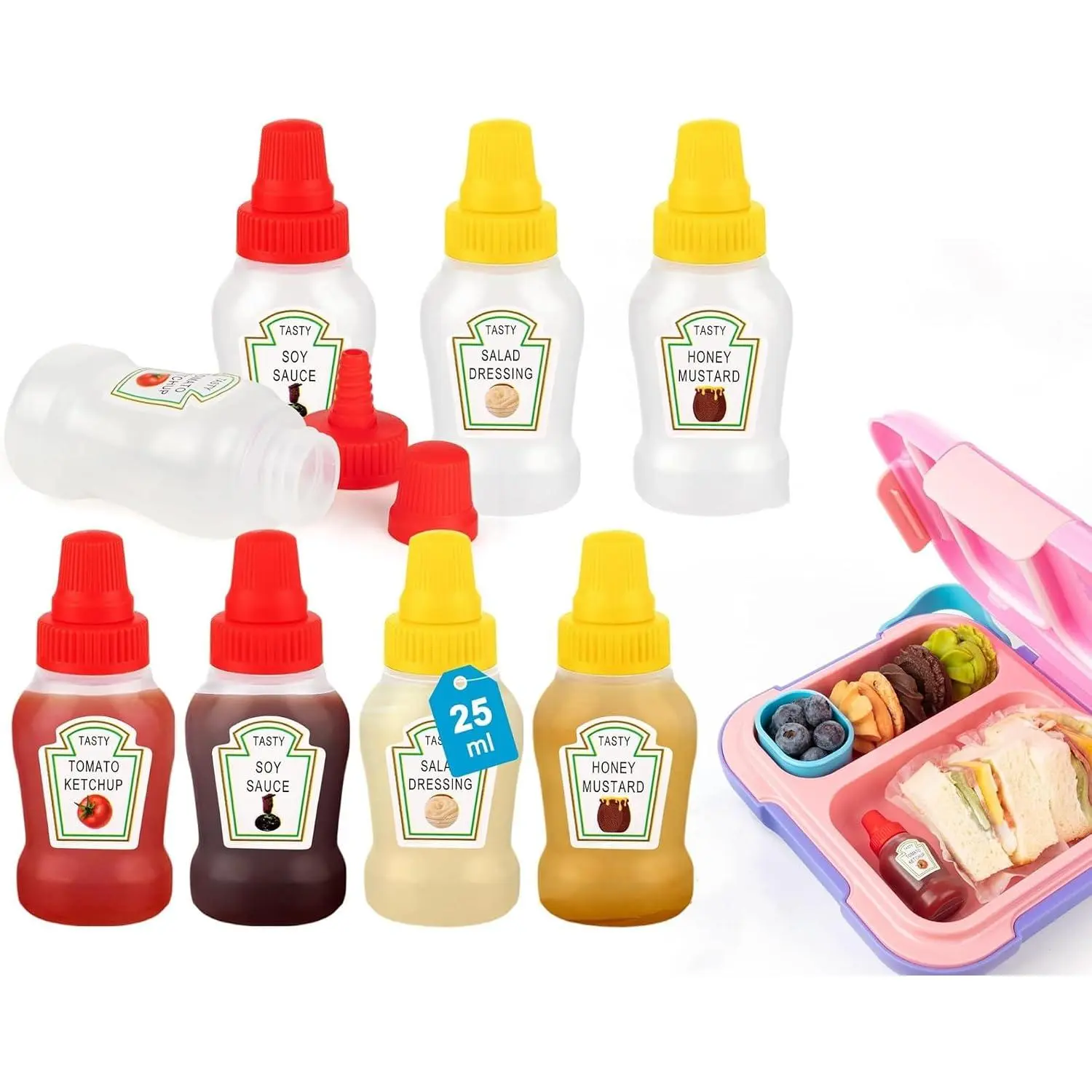 8 count Mini Ketchup Bottle, Portable Mini Condiments Squeeze Bottle, 25ml | Leak-proof Lunchbox Accessories for  Adults, Ketchup Container for Lunch Box