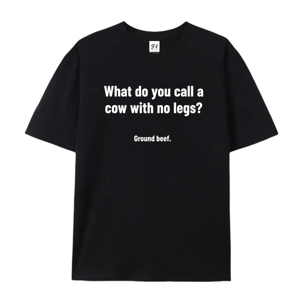 Funny Ground Beef Cow Joke Cotton T-Shirt Casual Crewneck Top