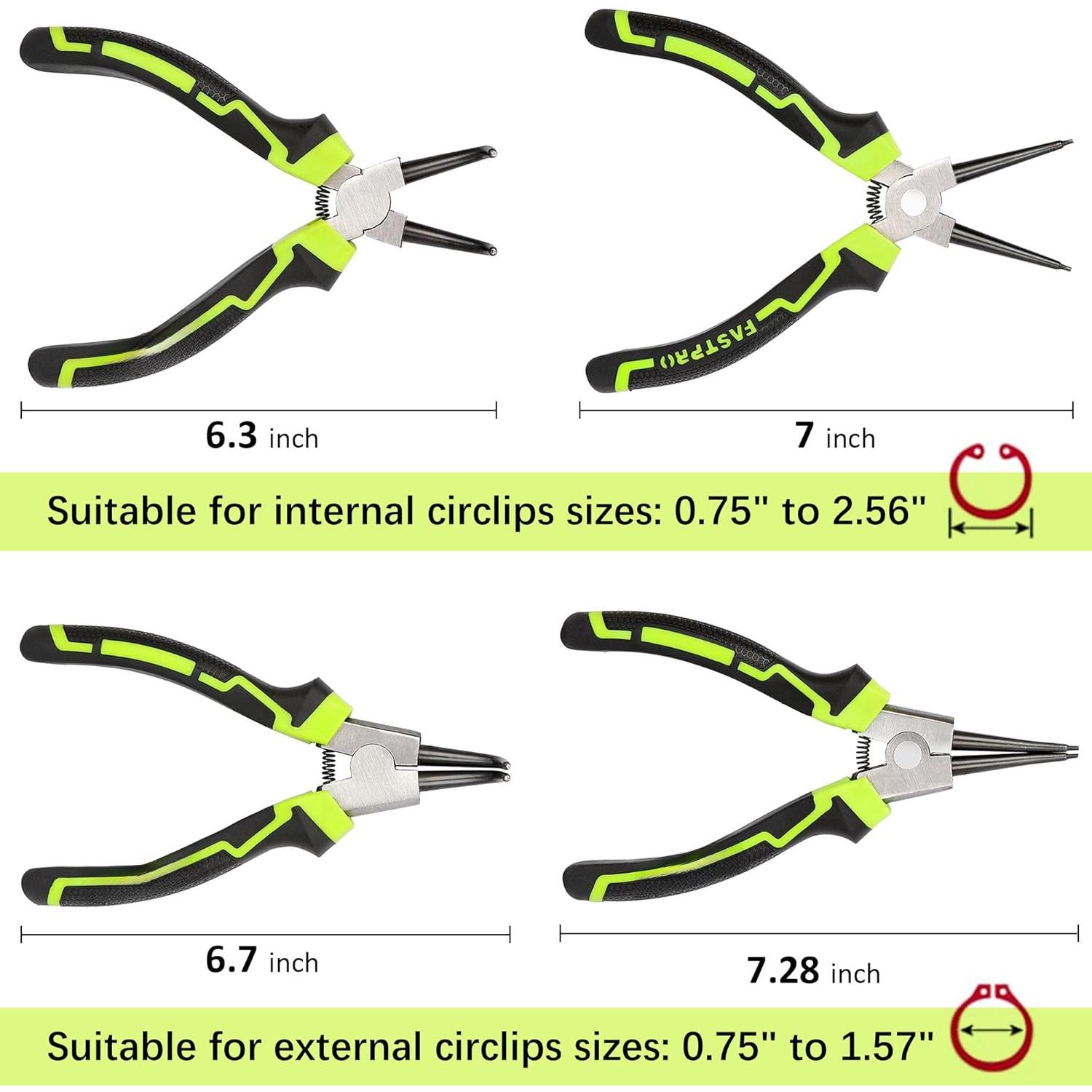 4- 7-inch Snap Ring Pliers Set, Internal/External Circlip Pliers Kit with Straight/Bent Jaw, Heavy Duty for Ring Remover Retaining