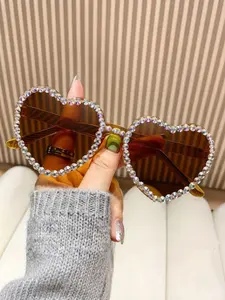 Heart-Shaped Frameless Glasses for Women, Heart Design with Sparkling Rhinestones, Y2K Style Party Accessory, Perfect for Valentine's Day and Weddings