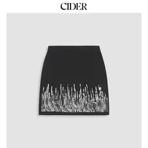 Cider [size 2-26] Sequin Fire Mid Waist Knitted Mini Skirt