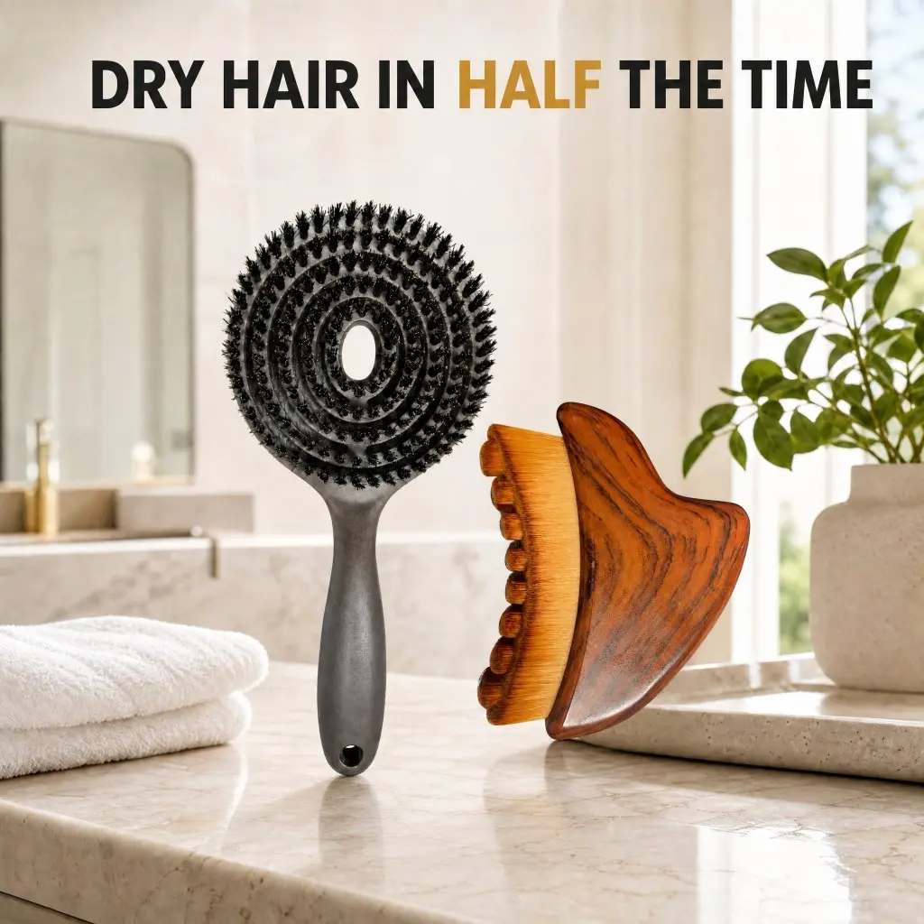 2-Piece Hair Dryer Brush Set, Hollow Design Quick-Dry Smooth Brush + Lymph Brush, Wet/dry Use, Reduces Frizz, Home Hair Care Tools