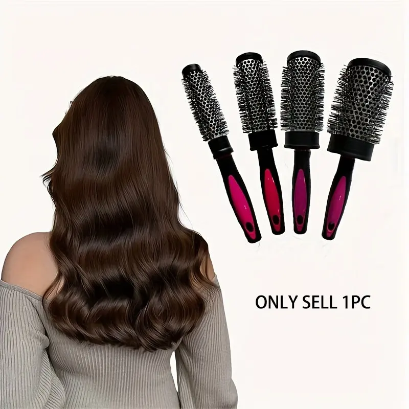 Round Tube Curling Brush with Aluminum Rod, Hair Styling Tool for Bangs, Nylon Comb, Circular Curl Brush for Drying and Styling Hair, Round Blowout Brush, Curly Brush