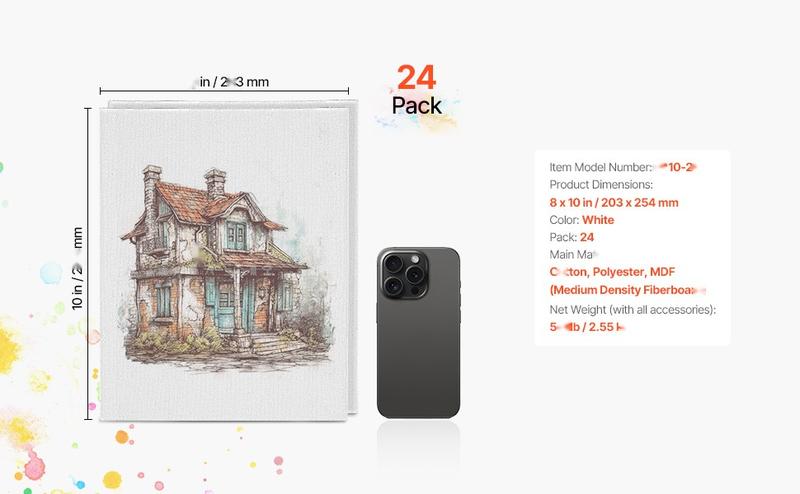 Bulk 24 Pack Canvas Boards For Painting, 8 X 10 Inch Blank Canvases For Oil, Acrylic, Watercolor And Mixed Media; Primed Canvas Surface On Sturdy Cardboard, Great For Students, Beginners, Hobbyists, And Studio Projects