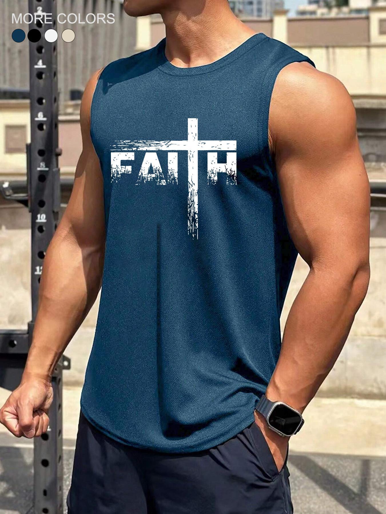 Men's Letter Print Cross Graphic Tank Top, Regular Fit Casual Comfy Sleeveless Breathable Top for Summer, Breathable Sleeveless Tops, Men's Clothes for Daily Wear, Socks