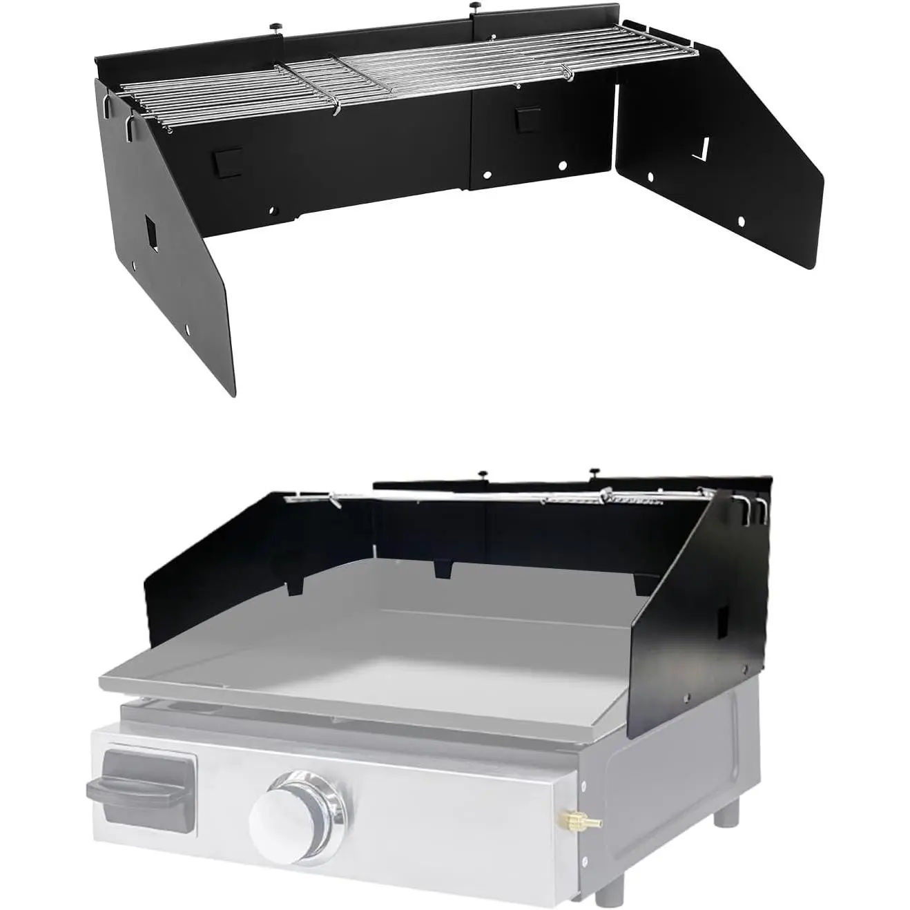 Wind Guard and Warming Rack Fit for 16" to 28" Griddles Without Hood, Wind Screen and Cooking Grid BBQ Griddle Accessories for Blackstone and Other Front Grease Griddles