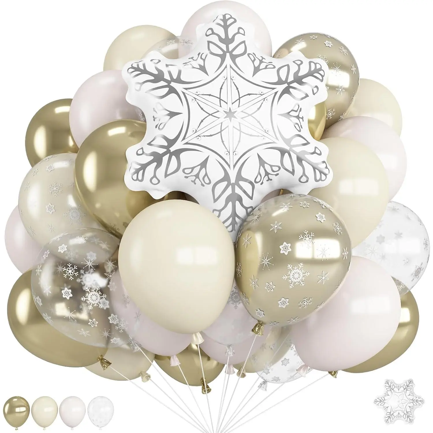 White and  Snowflake Balloons Kit, 12Inch Cream Sand White  Balloon with Snowflake Helium Mylar Foil Balloons for Nye Happy  Year Winter Wonderland Wedding  Shower Party Decorations