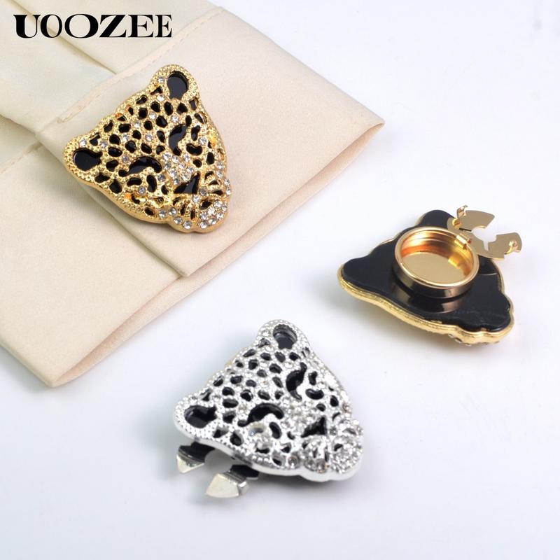 UOOZEE Women's New Fashionable Button Cover, Leopard Head Rhinestone Design with Hollow-out & Shiny Crystals, Versatile Shirt Cufflink Button Cover for Business, Social Gatherings & Daily Styling