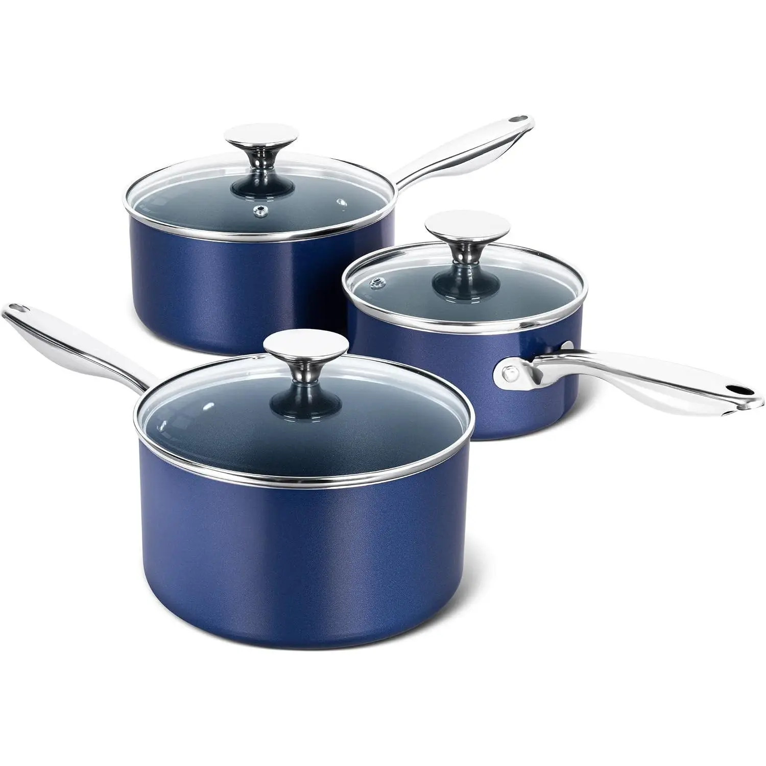 Sauce Pan Sets, Ceramic Saucepans with Lids, 1Qt & 2Qt & 3Qt Sauce Pans with Lid, Nonstick Saucepan Set, Small Pot with Stainless Steel Handle, Oven Safe, Blue