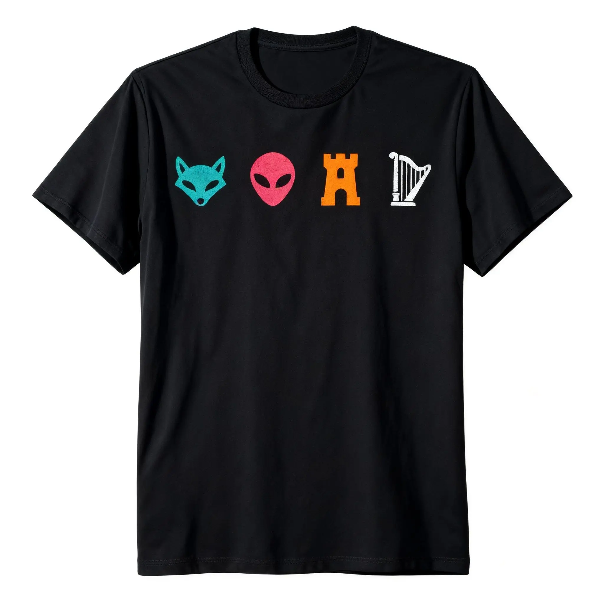 Fox Alien Castle Harp Colorful Vintage Graphic Tee S-5XL Casual Streetwear T-shirt