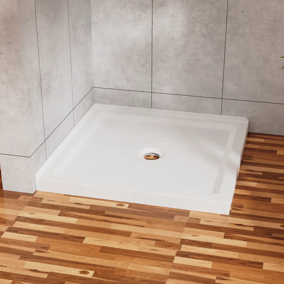Goodyo 36"x36" Shower Pan 3.3" Height Double Threshold Shower Base in Slate White, Anti-slip Acrylic, Center Drain (no Drain Sets)